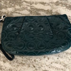 Coach teal patent leather wristlet